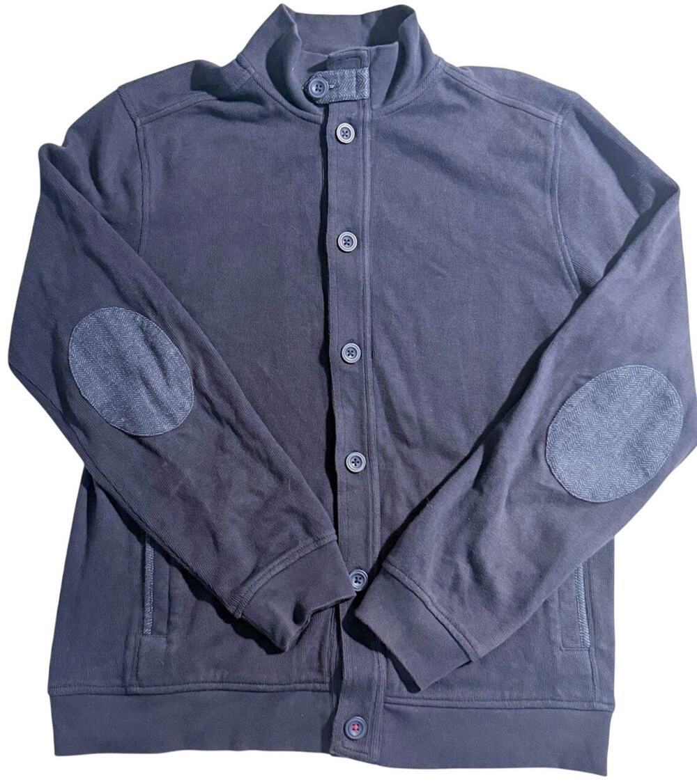 Banana Republic Mens Large Button Up Jacket Navy Herringbone Elbow Patch 2014
